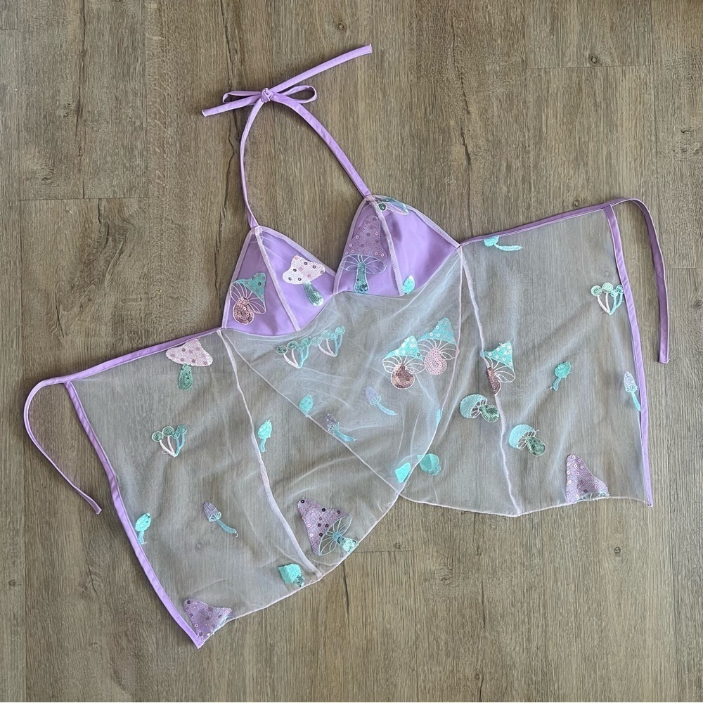Handmade Y2K Fairycore Cottagecore Mushroom Embellished Halter Babydoll Vest Top - Picture 4 of 10